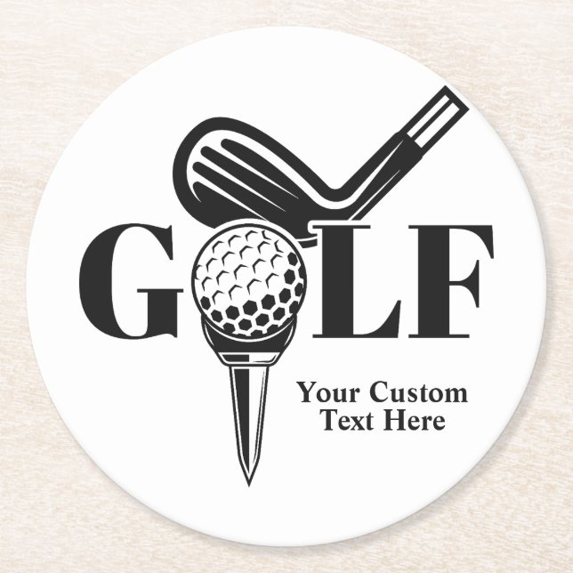 Porta-copo De Papel Redondo Golf de Texto Personalizado (Frente)