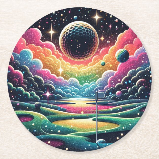 Porta-copo De Papel Redondo Golfista abstrato em Golfe Circular Golfe (Frente)