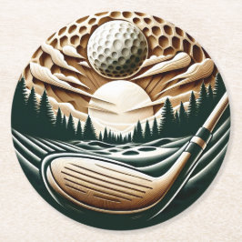 Porta-copo De Papel Redondo Golfista abstrato No Golfe Circular Golfe