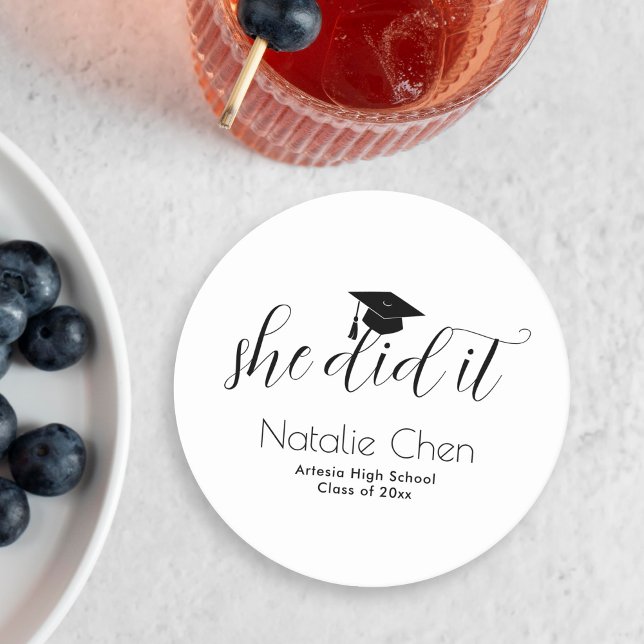 Porta-copo De Papel Redondo Graduação de Fontes Elegantes Brancas Modernas (Criador carregado)