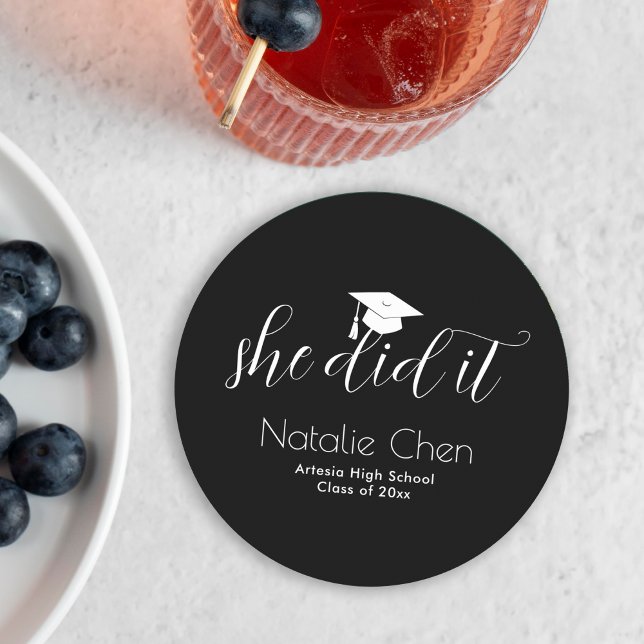 Porta-copo De Papel Redondo Graduação de Fontes Elegantes Negra Moderna (Criador carregado)