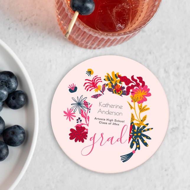 Porta-copo De Papel Redondo Graduação Floral Rosa Arco Moderno (Criador carregado)