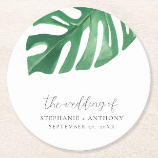 Porta-copo De Papel Redondo Greenery Tropical Monstera Sai do Casamento de Ver