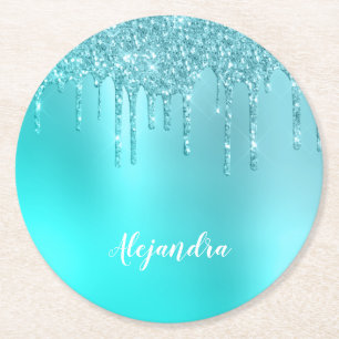 Porta-copo De Papel Redondo Grelha azul esbelta e glitter