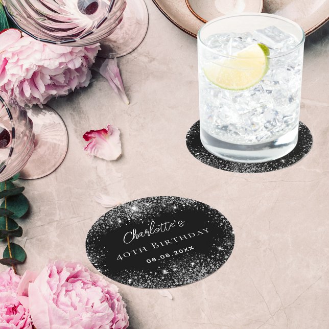 Porta-copo De Papel Redondo Grelhas de prata preta de aniversário (Criador carregado)