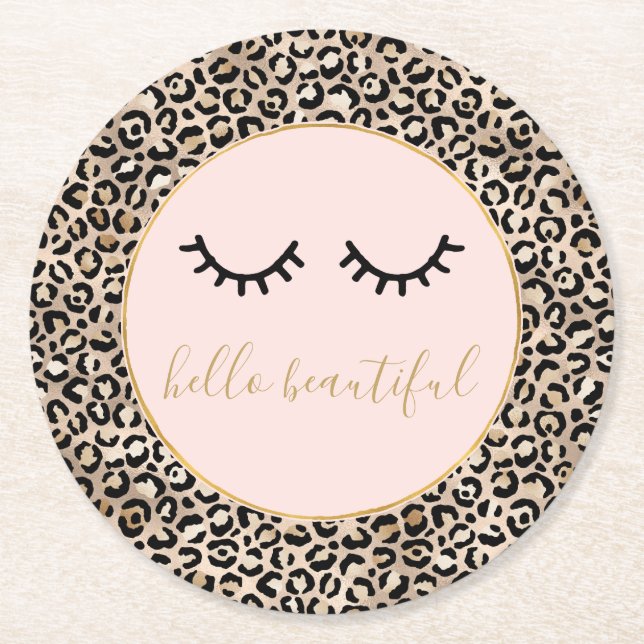 Porta-copo De Papel Redondo Grelhas Negras Meninas Eyelashes Douradas Impressã (Frente)