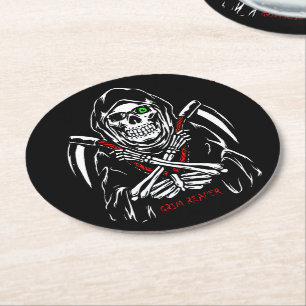 Porta-copo De Papel Redondo Grim Reaper Scythe Death Skeleton Bones Halloween