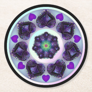 Porta-copo De Papel Redondo Guarda-chuva e corações roxos .7