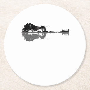 Porta-copo De Papel Redondo Guitar Lake Shadow Love Guitar Gift Music Lovers