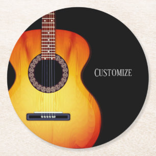 Porta-copo De Papel Redondo Guitarra acústica negra personalizada