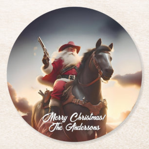Porta-copo De Papel Redondo Gunslinger Santa Claus Andando Cavalo no Natal