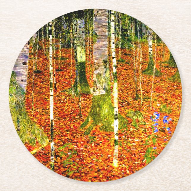 Porta-copo De Papel Redondo Gustav Klimt Birch Trees (Frente)