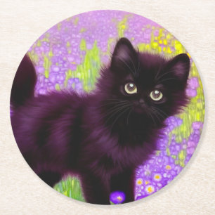 Porta-copo De Papel Redondo Gustav Klimt Black Kitten