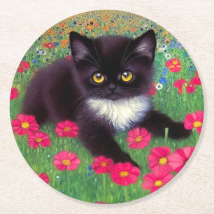 Porta-copo De Papel Redondo Gustav Klimt Tuxedo Cat