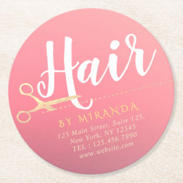 Porta-copo De Papel Redondo Hairstylist Makeup Salon Modern Pink Tesoura Doura