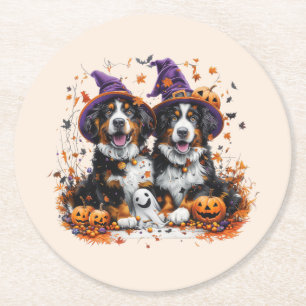 Porta-copo De Papel Redondo Halloween Bernese Mountain Dogs Witch Ghost