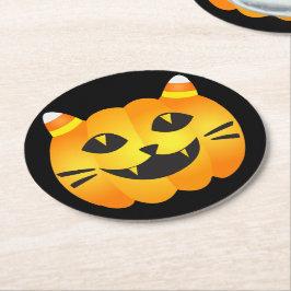 Porta-copo De Papel Redondo Halloween Cat-o'-Lanterna