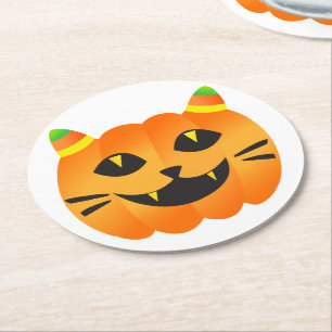 Porta-copo De Papel Redondo Halloween Cat-o-Lanterna