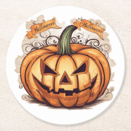 Porta-copo De Papel Redondo Halloween: Großer Kürbis -