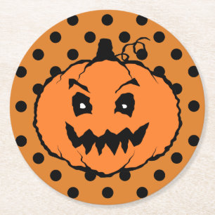 Porta-copo De Papel Redondo Halloween Horror Pumpkin Bolinhas Negras