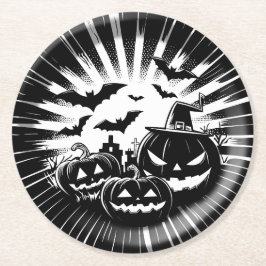 Porta-copo De Papel Redondo Halloween in black and white