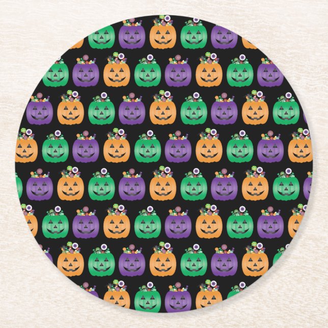 Porta-copo De Papel Redondo Halloween Jack O Lantern Candy Pail (Frente)
