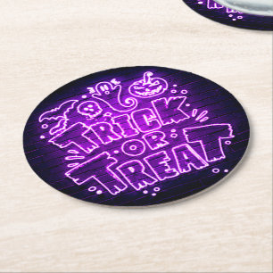 Porta-copo De Papel Redondo Halloween Neon Glow Olha Purple Trick Trek Party