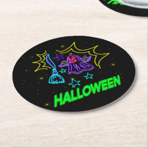 Porta-copo De Papel Redondo Halloween Neon parece uma festa de fantasma roxa