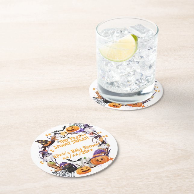 Porta-copo De Papel Redondo Halloween Pés Minúsculos, Chá de fraldas Doce (Insitu)