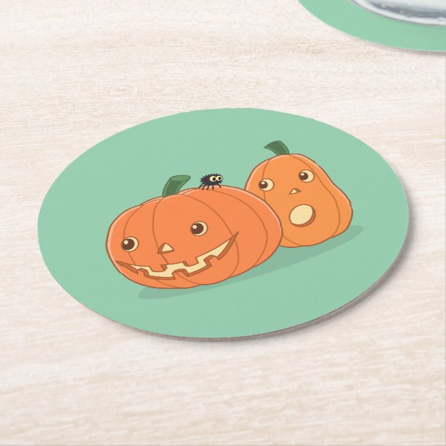 Porta-copo De Papel Redondo Halloween Pumpkins em Verde (Angulado)