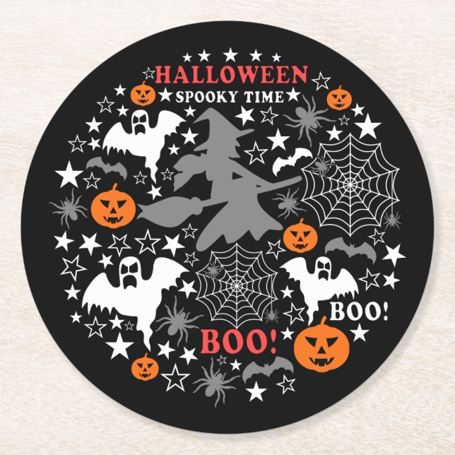 Porta-copo De Papel Redondo Halloween Spooky Time (Frente)