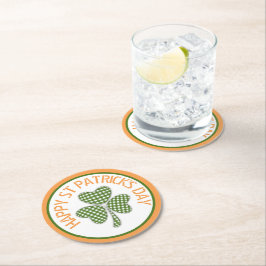 Porta-copo De Papel Redondo Happy Dia de São Patrício Green Gingham Shamrock