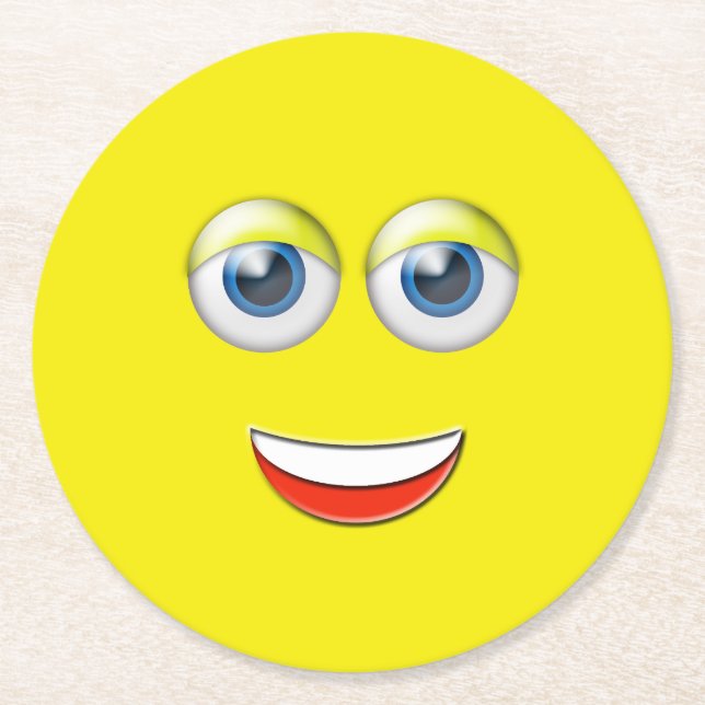 Porta-copo De Papel Redondo Happy Face Emoji (Frente)