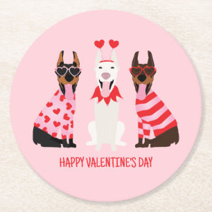 Porta-copo De Papel Redondo Happy Valentines Day Dobermann Dogs