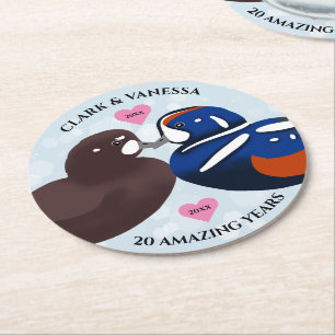 Porta-copo De Papel Redondo Harlequin Ducks Aves Aniversário A Qualquer Ano