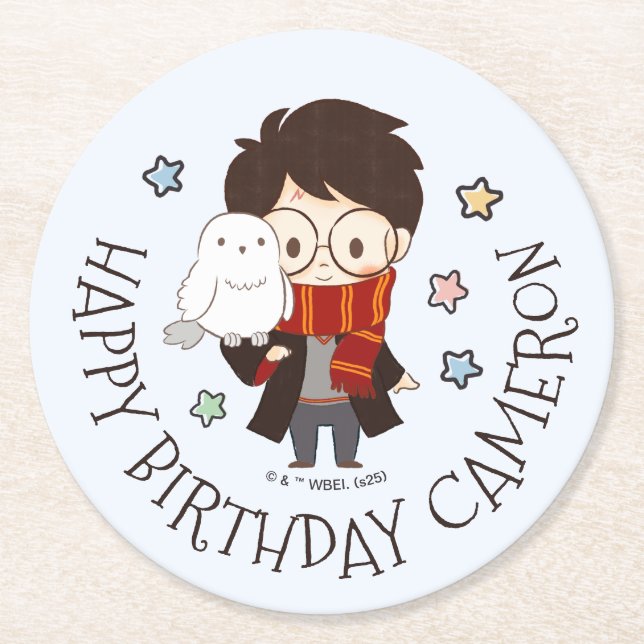 Porta-copo De Papel Redondo HARRY POTTER™ e Hogwarts Aniversário (Frente)