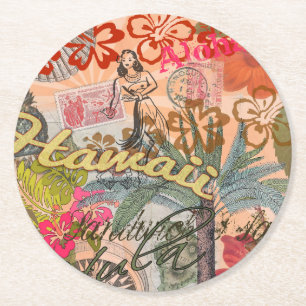 Porta-copo De Papel Redondo Hawaii Hula Viagem Flower Vintage
