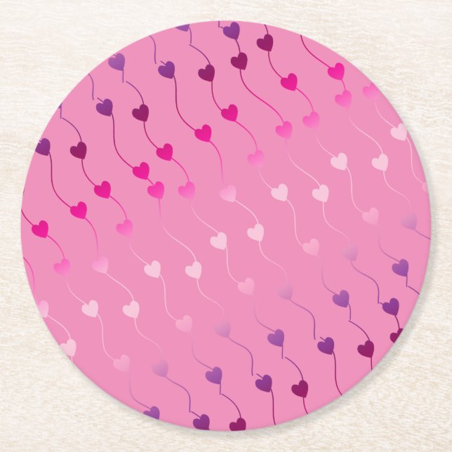 Porta-copo De Papel Redondo Heart on a String Pattern Gradient Pink ID628 (Frente)