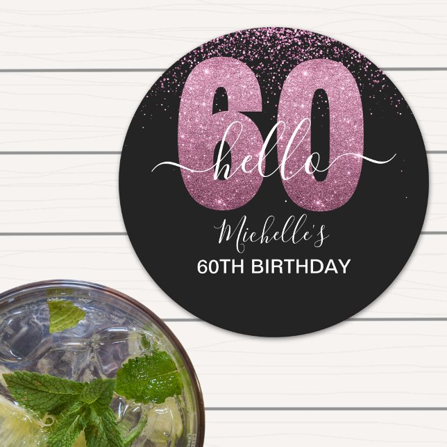 Porta-copo De Papel Redondo Hello 60! - Modern 60th Birthday Woman (Criador carregado)