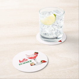 Porta-copo De Papel Redondo Hello Summer | Strawberry Cocktail Paper Coaster