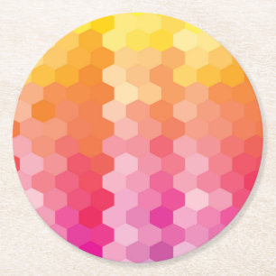 Porta-copo De Papel Redondo Hexágono Geométrico forma amarelo-rosa