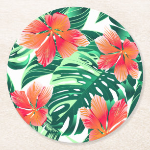 Porta-copo De Papel Redondo hibisco da laranja tropical
