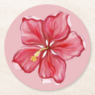 Porta-copo De Papel Redondo Hibiscus e rendas RED