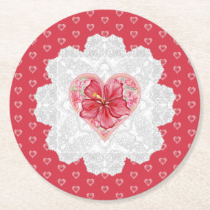 Porta-copo De Papel Redondo Hibiscus e rendas RED