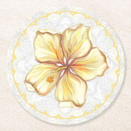 Porta-copo De Papel Redondo Hibiscus & lace AMARELO