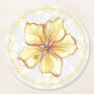 Porta-copo De Papel Redondo Hibiscus & lace AMARELO