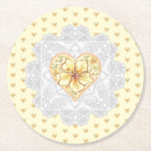 Porta-copo De Papel Redondo Hibiscus & lace AMARELO