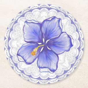Porta-copo De Papel Redondo Hibiscus & lace BLUE
