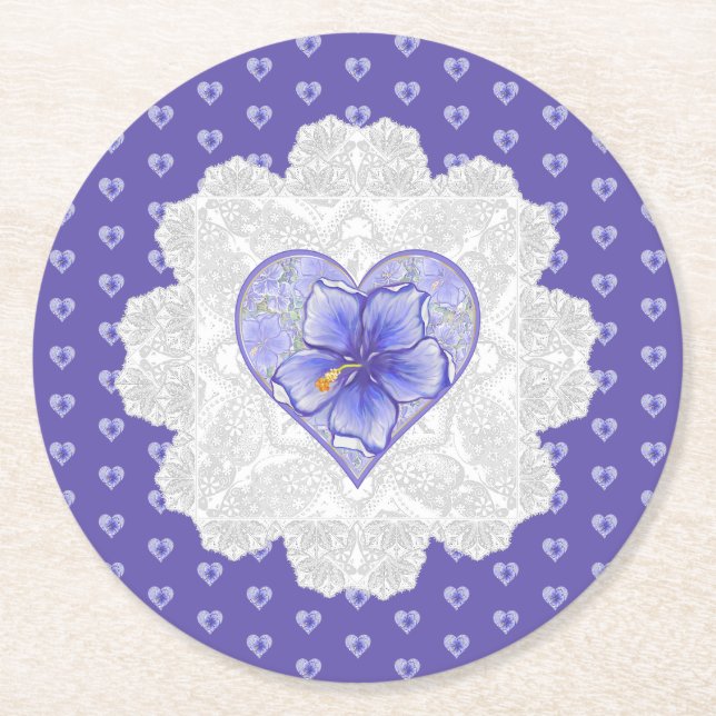 Porta-copo De Papel Redondo Hibiscus & lace BLUE (Frente)