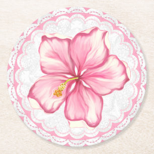 Porta-copo De Papel Redondo Hibiscus & Lace PINK